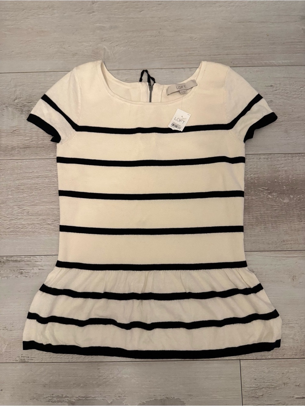 LOFT Girls' White and Black Stripe Peplum Dress